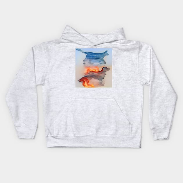 fire and water cat and dog Kids Hoodie by Flowerandteenager